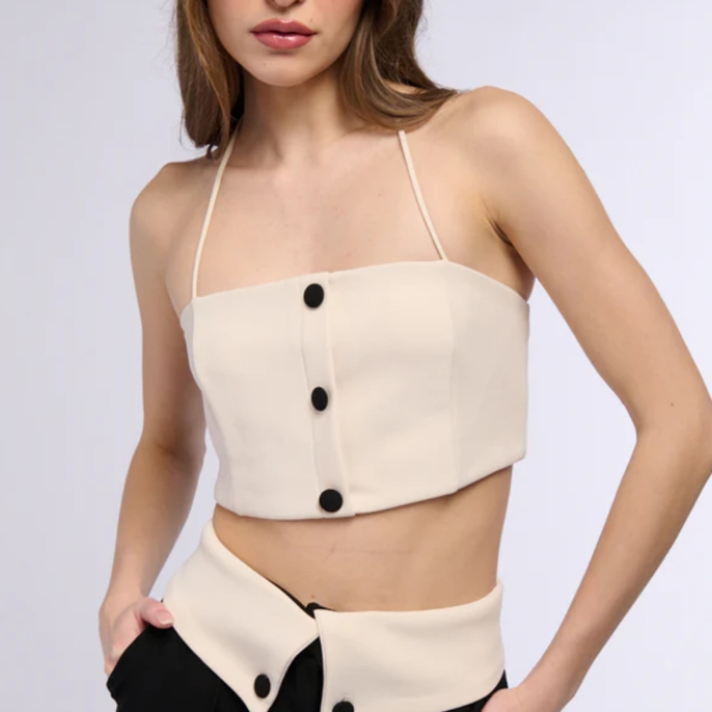 New! AKIRA ADELE BUTTON DETAIL HALTER NECK BRALETTE SZ M MEDIUM